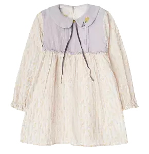 Платье с принтом "мимоза" и ручной вышивкой